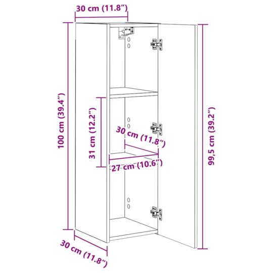 892318 13 Dulap TV de perete Pe perete 2 pcs Alb Lucios 30 x 31 x 100 cm 892318 13