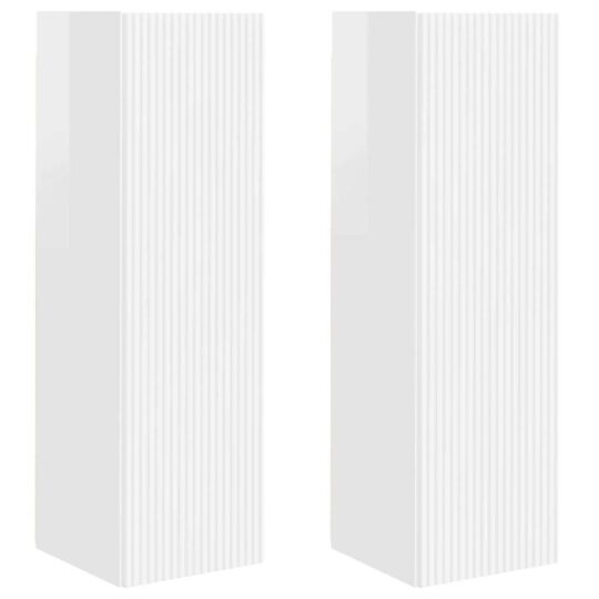 Alternative view of Dulap TV de perete Pe perete 2 pcs Alb Lucios 30 x 31 x 100 cm
