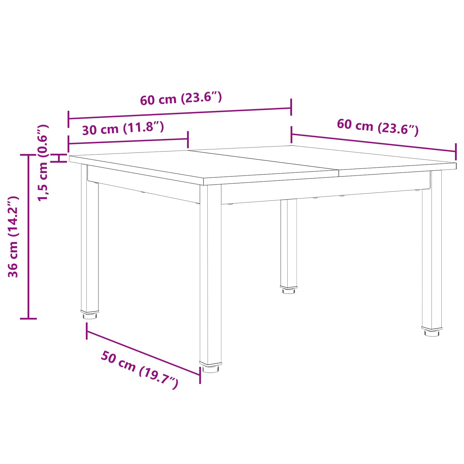 Masă de cafea Alb 60 x 60 x 36 cm Lemn de pin masiv - imagine 11