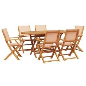 Set mobilier de grădină 7 piese textil bej/lemn masiv