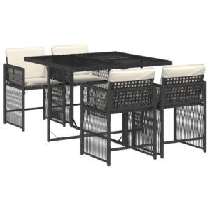 Set mobilier de grădină cu perne, 5 piese, negru, poliratan