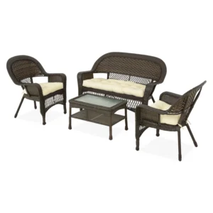 33 2 BARBARA Set mobilier terasă/grădină, 2 fotolii, canapea și măsuță maro/bej 33 2