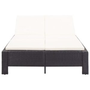 Alternative view of Șezlong de 2 persoane cu pernă, negru, poliratan