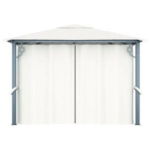 45 1 Pavilion cu perdele & șiruri lumini LED, crem, 3x3 m, aluminiu 45 1