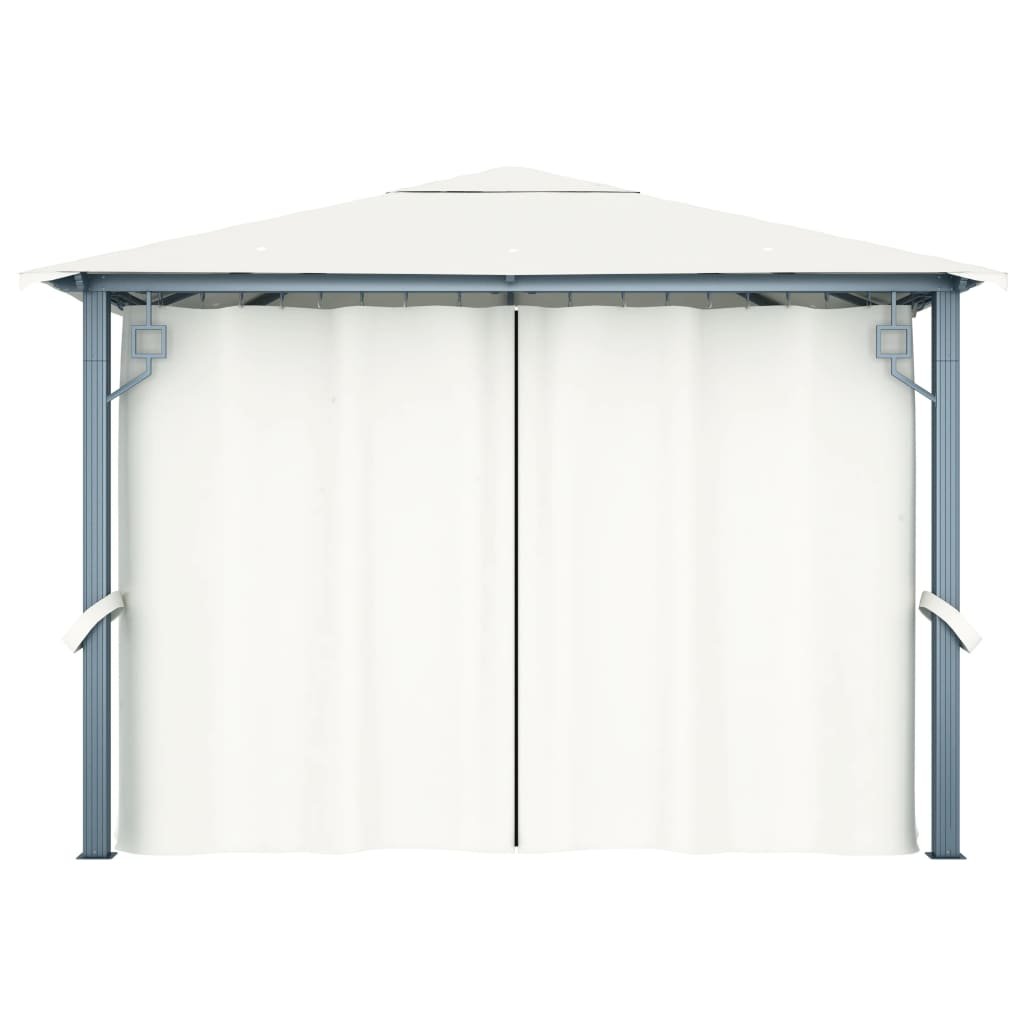 45 1 Pavilion cu perdele & șiruri lumini LED, crem, 3x3 m, aluminiu Pavilion cu perdele & șiruri lumini LED, crem, 3x3 m, aluminiu - imagine 6