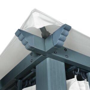 46 2 Pavilion cu perdele & șiruri lumini LED, crem, 3x3 m, aluminiu 46 2