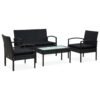 Set mobilier de grădină cu perne, 4 piese, negru, poliratan