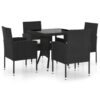 Set mobilier de grădină, 5 piese, negru, poliratan
