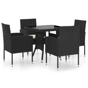 Set mobilier de grădină, 5 piese, negru, poliratan