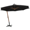Umbrelă suspendată cu stâlp, negru, 3,5x2,9 m, lemn de brad