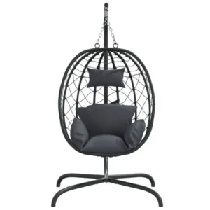 12 Scaun suspendat tip ou cu pernă, antracit, poliratan și oțel 12