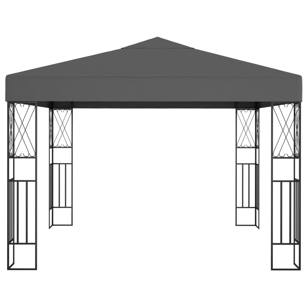 55 1 Pavilion cu șir de lumini LED, antracit, 3x3 m, țesătură Pavilion cu șir de lumini LED, antracit, 3x3 m, țesătură - imagine 2