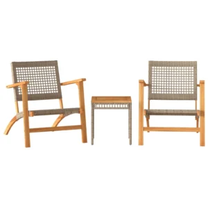 Set mobilier bistro, 3 piese, poliratan bej/lemn de acacia